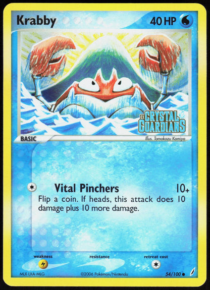 Krabby 54/100 Common Crystal Guardians Pokemon Reverse Holo Near Mint