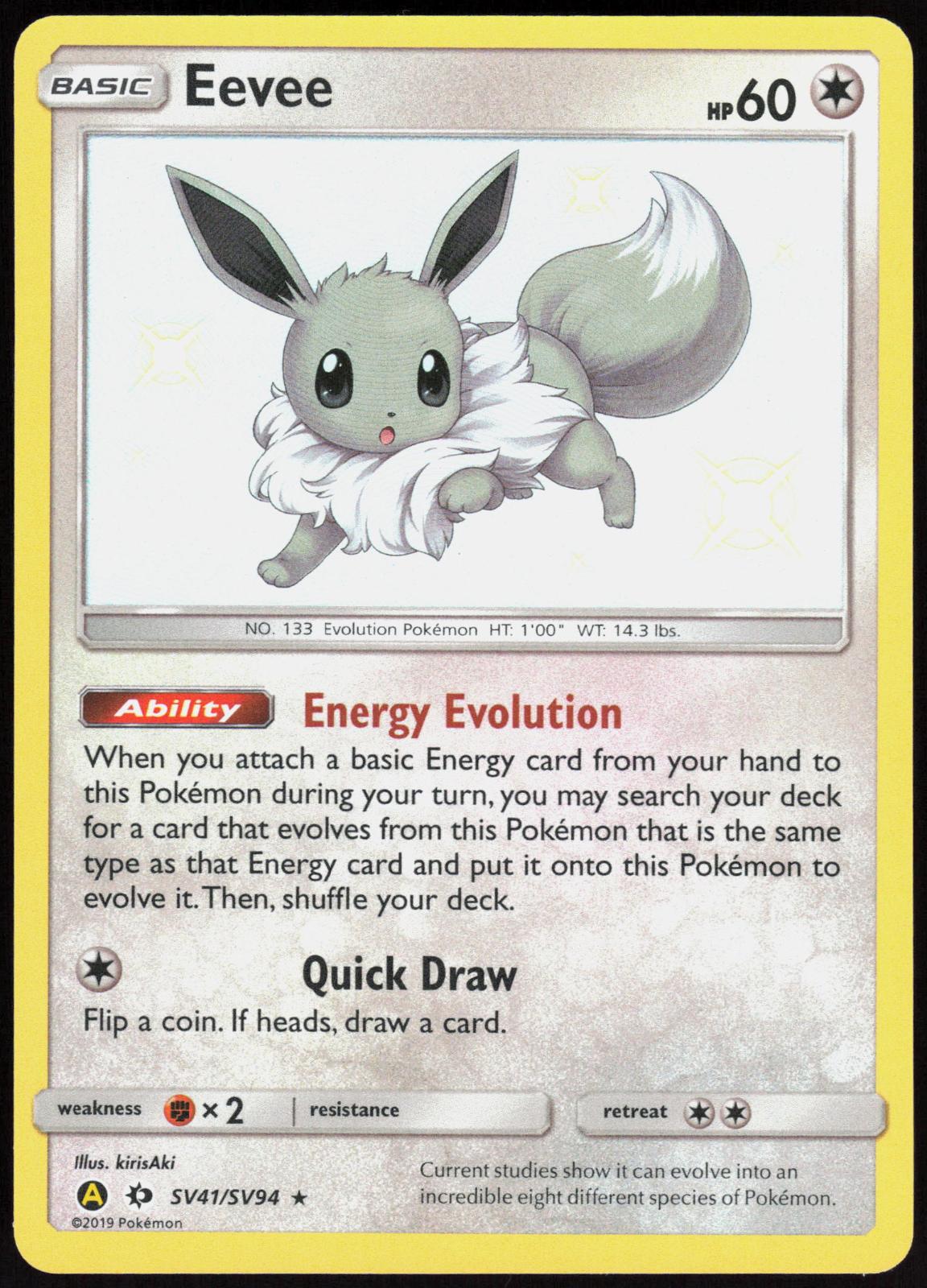 Eevee SV41/SV94 Shiny Rare Hidden Fates Shiny Vault Pokemon Holo Near Mint