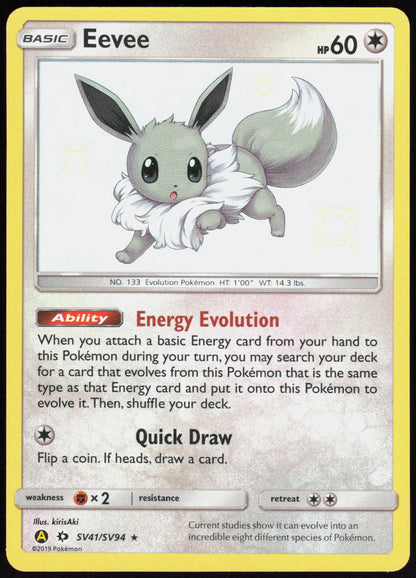 Eevee SV41/SV94 Shiny Rare Hidden Fates Shiny Vault Pokemon Holo Near Mint