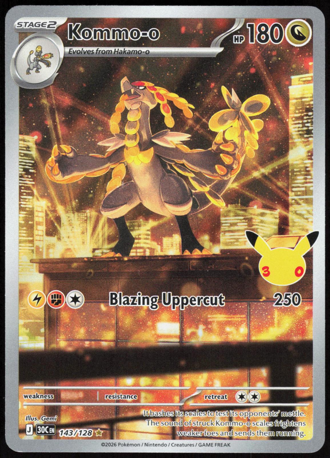 Kommo-o 143/128 Holo Illustration Rare ME: 30th Celebration Pokemon Near Mint
