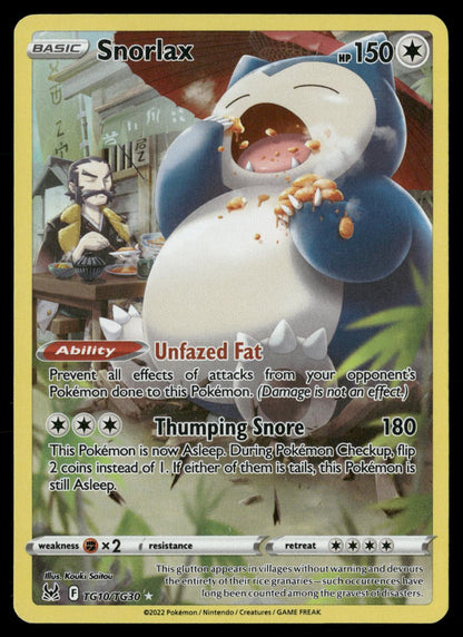 Snorlax TG10/TG30 Holo Lost Origin Trainer Gallery Pokemon NM