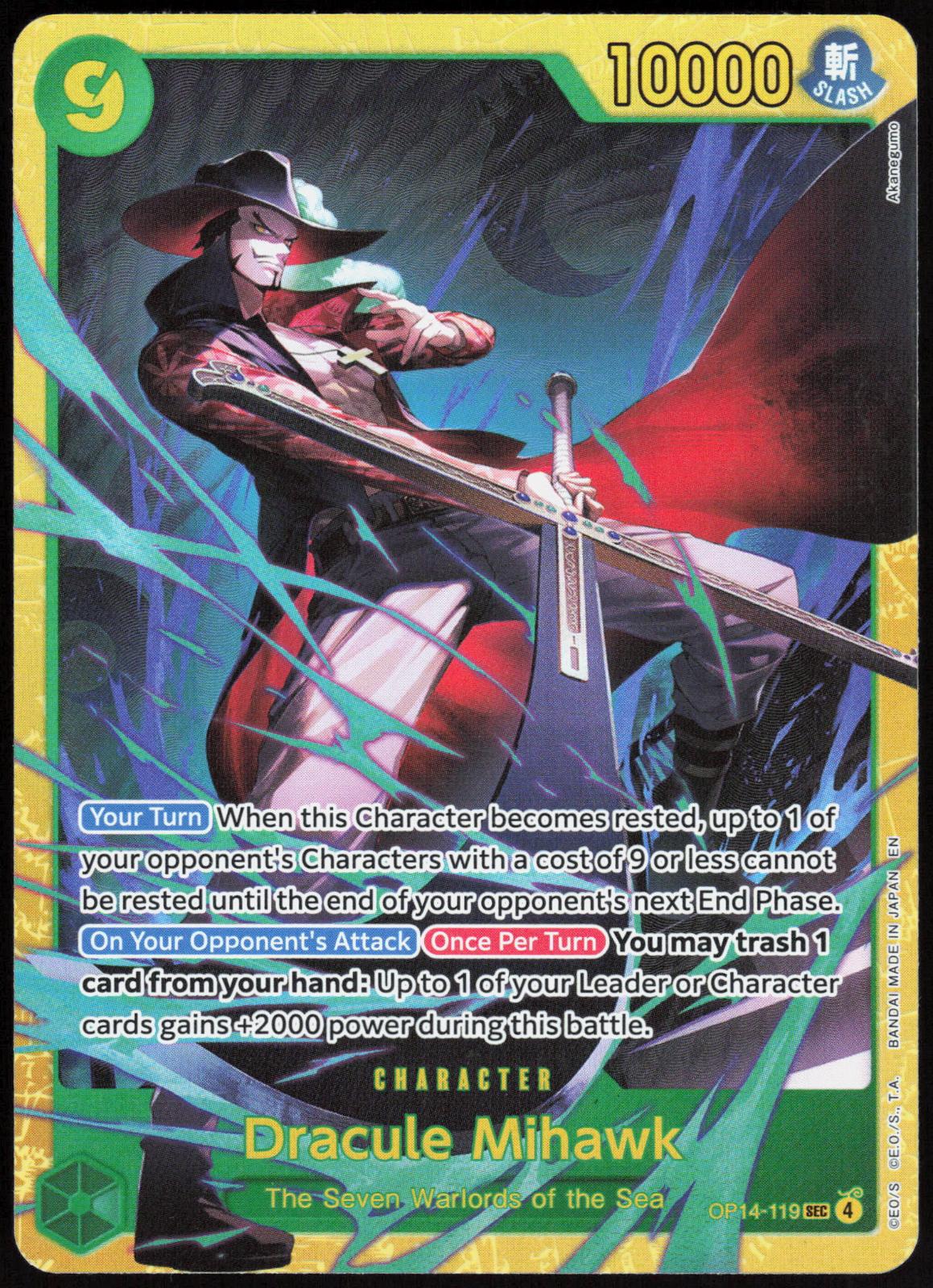 Dracule Mihawk OP14-119 Secret Rare The Azure Sea's Seven One Piece Foil NM