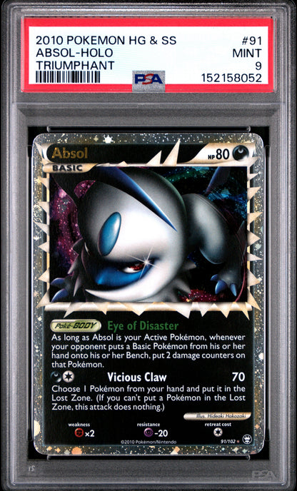 Absol Holo 91/123 Heartgold & Soulsilver Triumphant Pokemon PSA 9