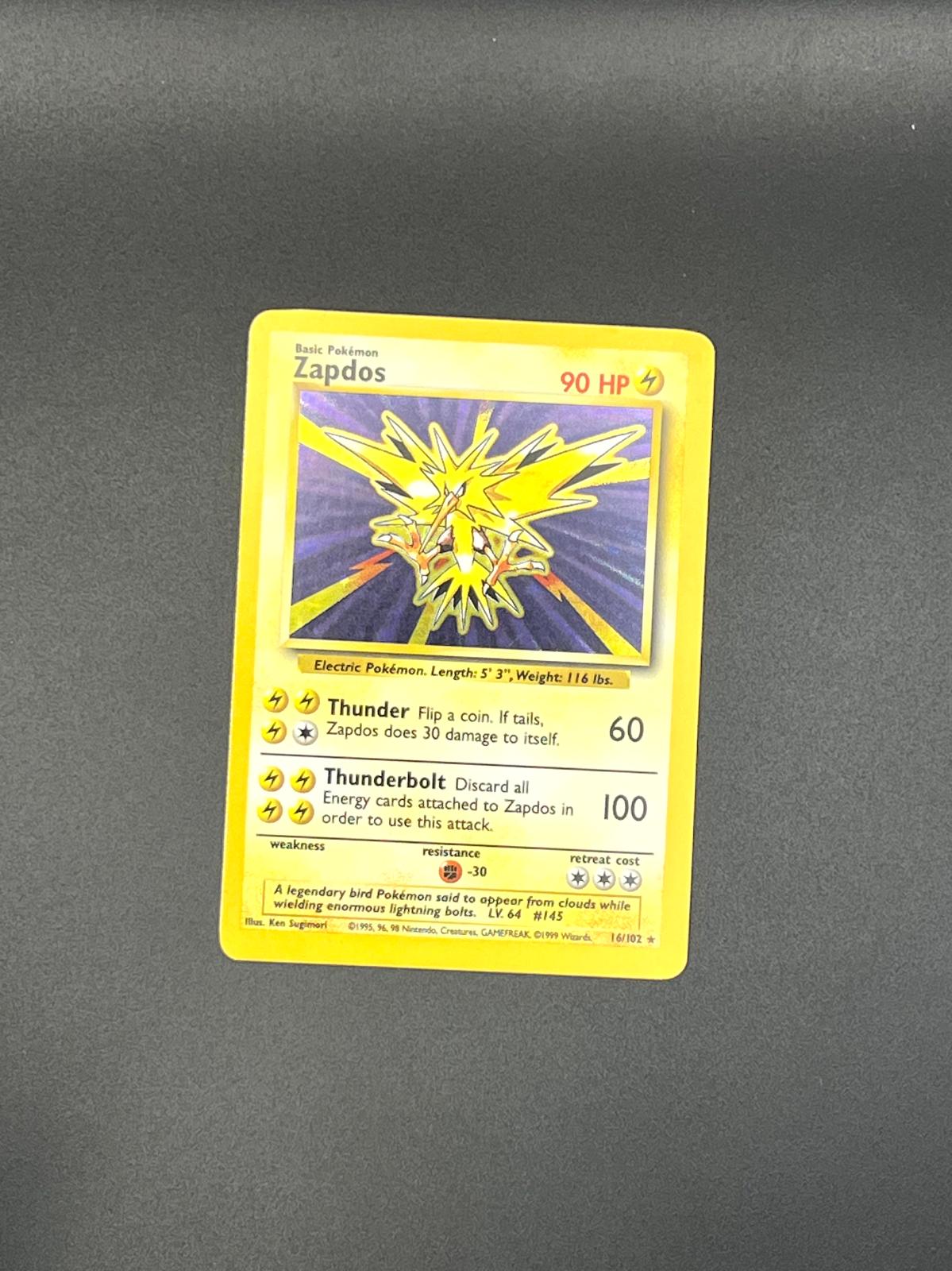 Zapdos 16/102 Holo Holo Rare Base Set Unlimited Pokemon Holo Lightly Played