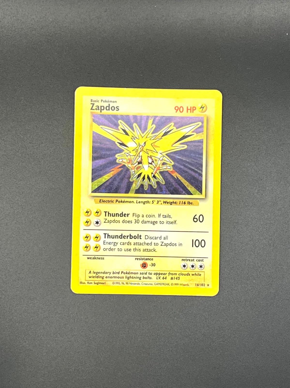 Zapdos 16/102 Holo Holo Rare Base Set Unlimited Pokemon Holo Moderately Played