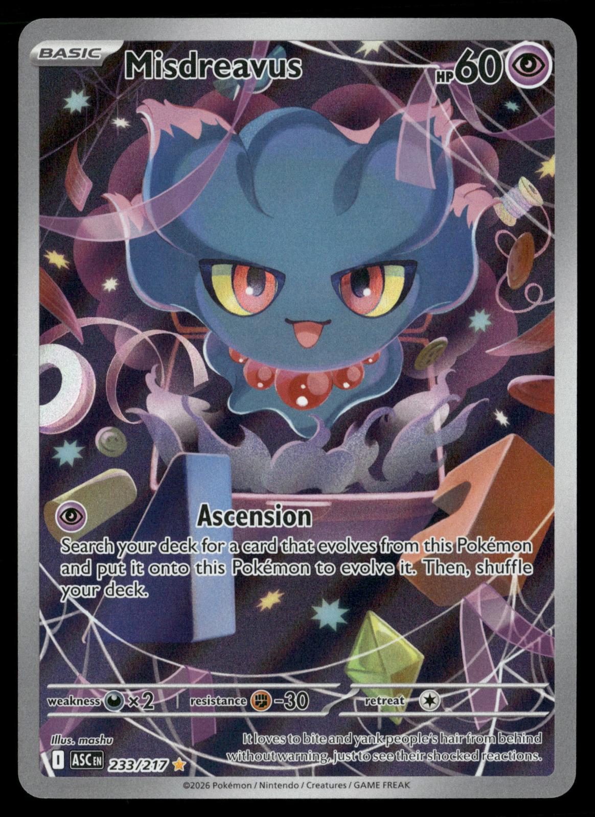 Misdreavus 233/217 Illustration Rare Ascended Heroes Pokemon Holo Near Mint