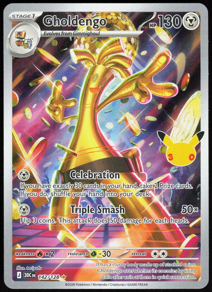 Gholdengo 142/128 Illustration Rare ME: 30th Celebration Pokemon Holo Near Mint