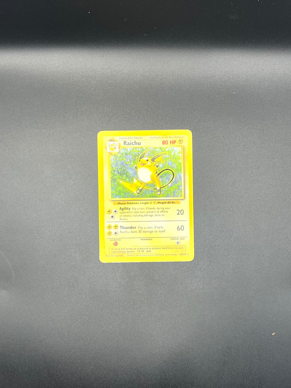 Raichu 14/102 Holo Holo Rare Base Set Unlimited Pokemon Holo Lightly Played