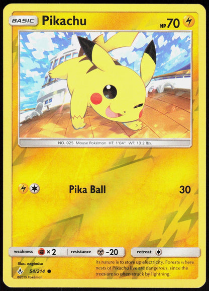 Pikachu 54/214 Common Unbroken Bonds Pokemon Reverse Holo Near Mint