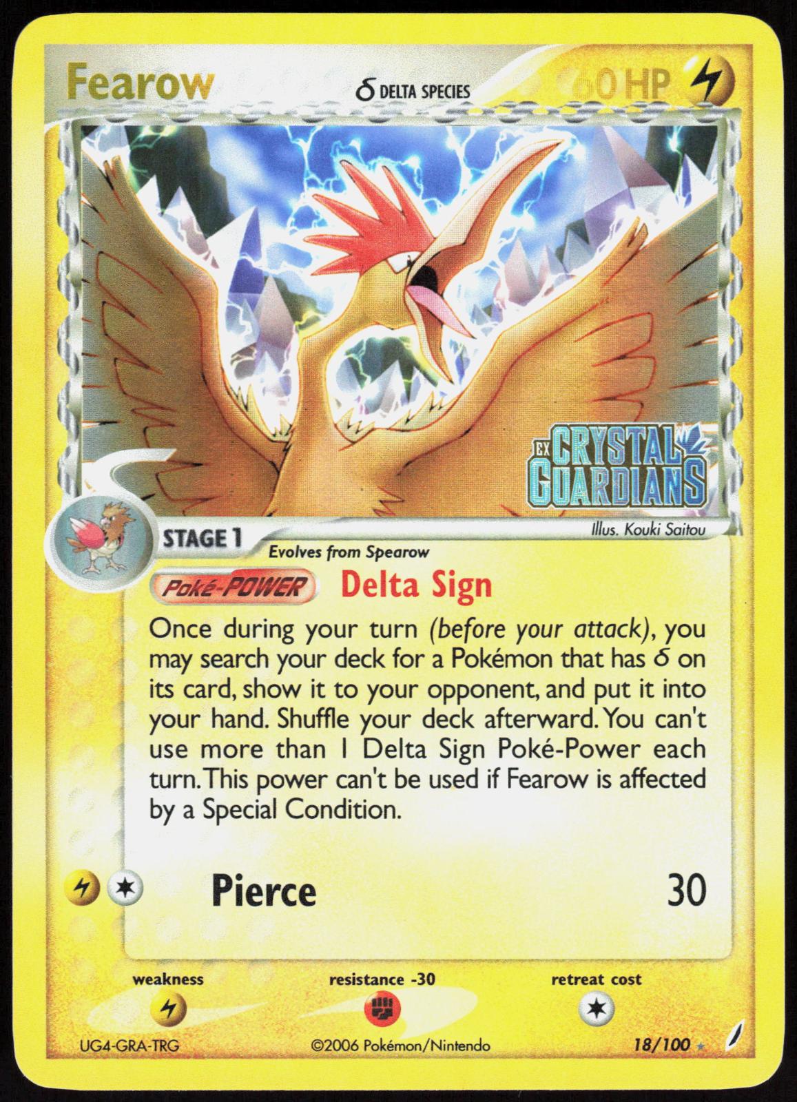 Fearow 18/100 Rare Crystal Guardians Pokemon Reverse Holo Near Mint