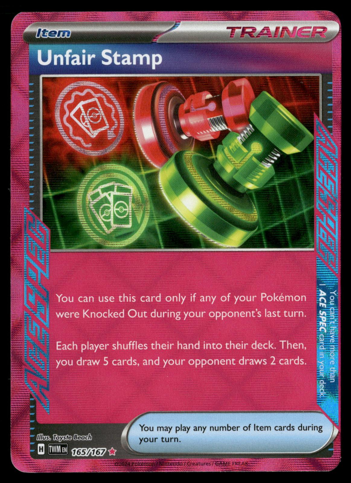 Unfair Stamp 165/167 ACE SPEC Rare Twilight Masquerade Pokemon Holo Near Mint