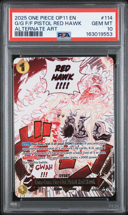 Gum-Gum Fire-Fist Pistol Red Hawk 114 Alternate Art One Piece PSA 10