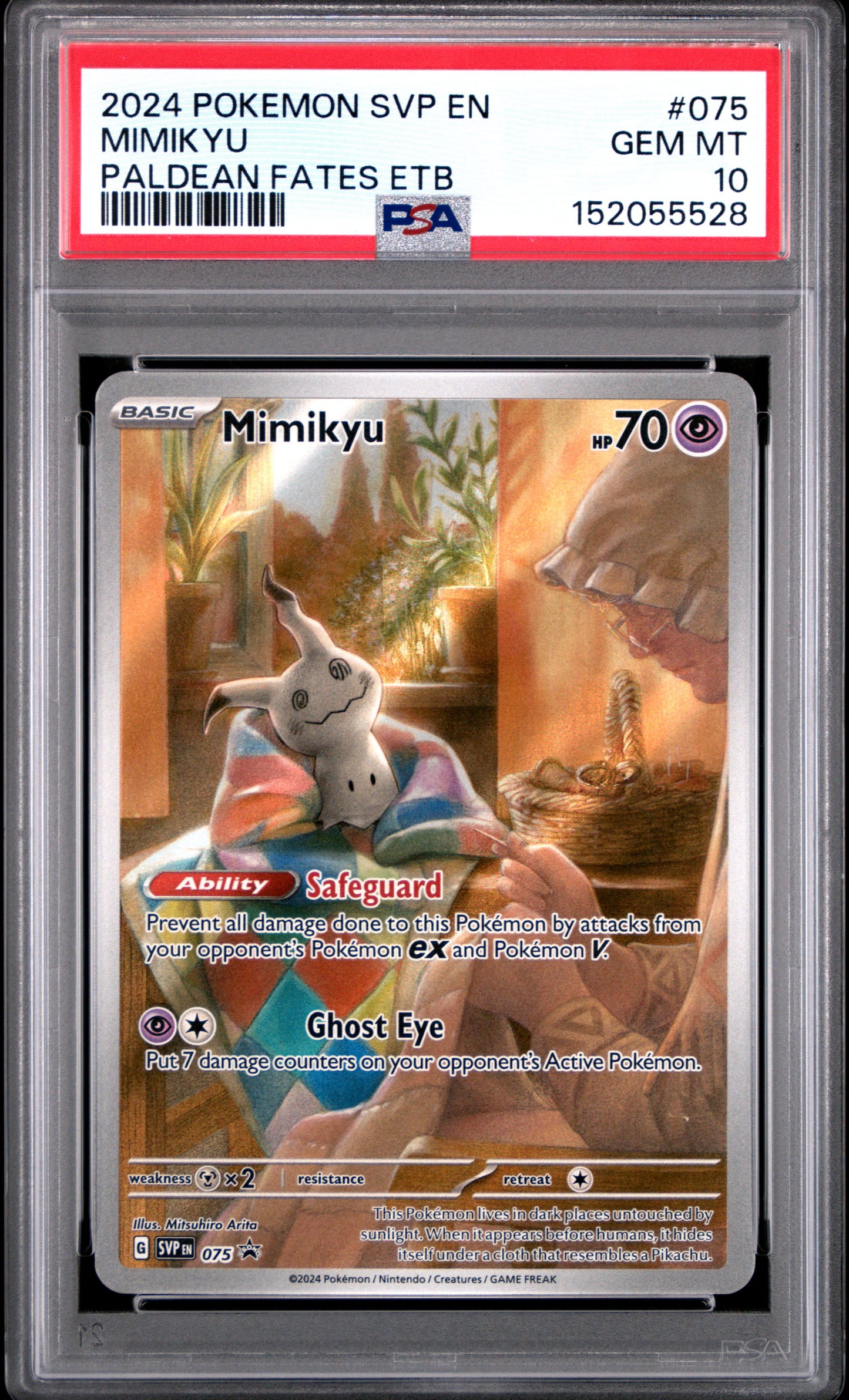 Mimikyu 075 Paldean Fates Elite Trainer Box Pokemon PSA 10