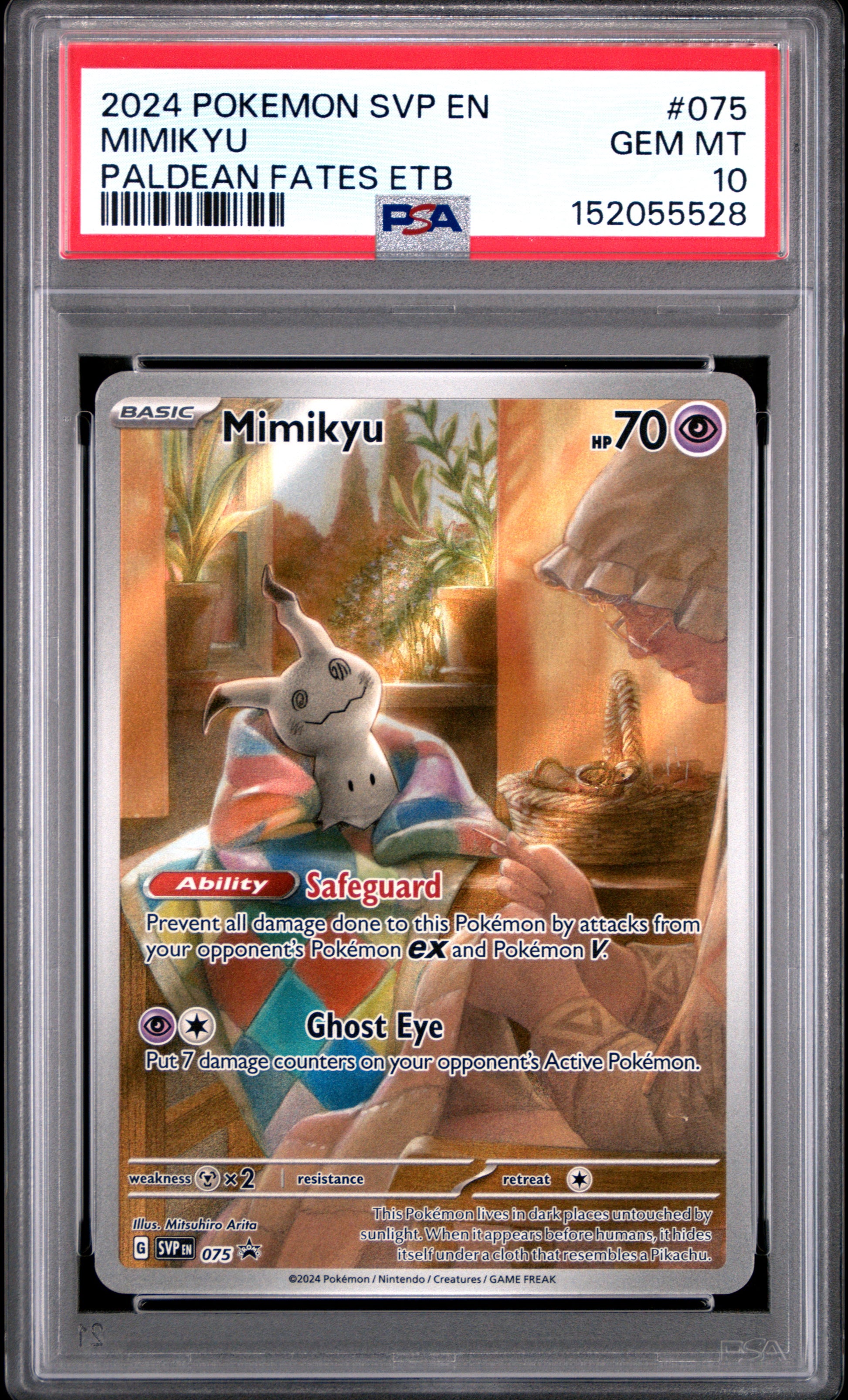 Mimikyu 075 Paldean Fates Elite Trainer Box Pokemon PSA 10