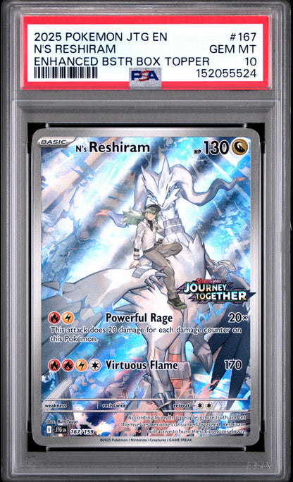 N's Reshiram 167/159 Enhanced Booster Box Topper Pokemon PSA 10