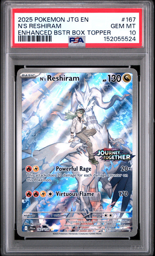 N's Reshiram 167/159 Enhanced Booster Box Topper Journey Together Pokemon PSA 10