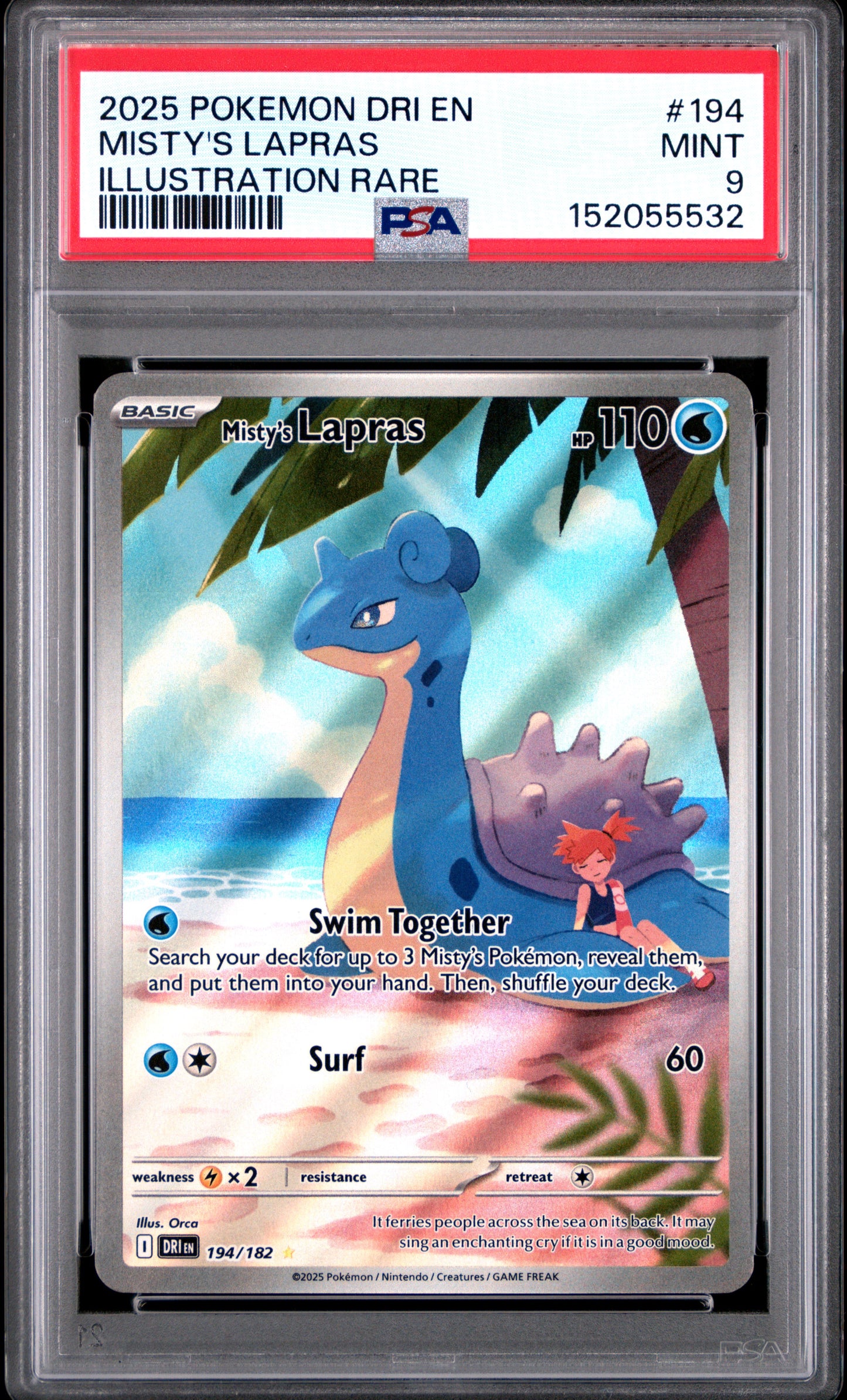 Misty's Lapras 194/182 Illustration Rare Dri En-Destined Rivals Pokemon PSA 9