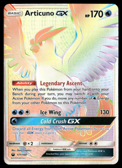 Articuno GX 171/168 Rainbow Rare Celestial Storm Pokemon Holo Near Mint