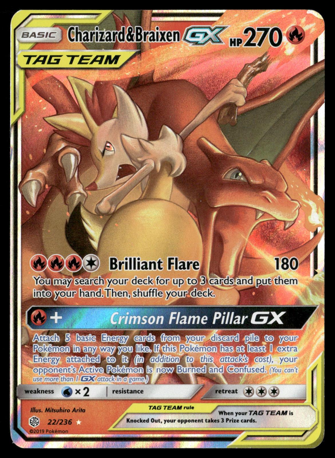 Charizard & Braixen GX 22/236 Holo GX Rare Cosmic Eclipse Pokemon MP