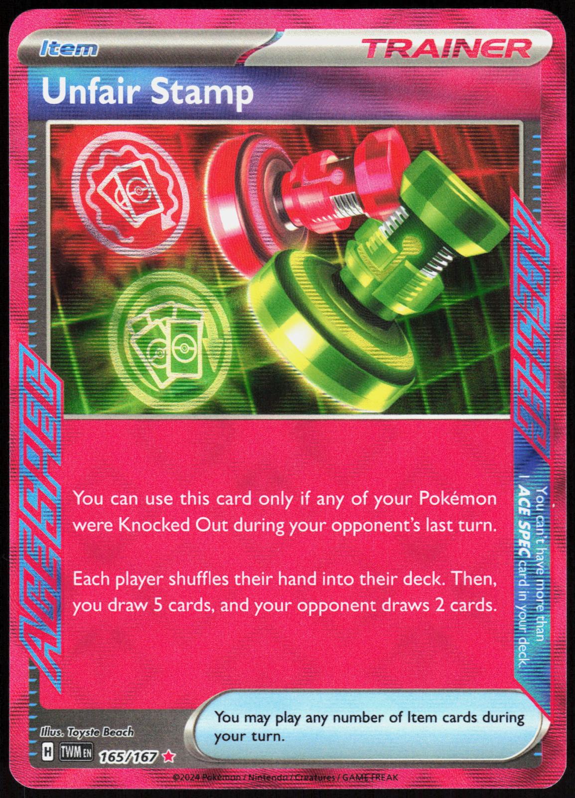 Unfair Stamp 165/167 ACE SPEC Rare Twilight Masquerade Pokemon Holo Near Mint