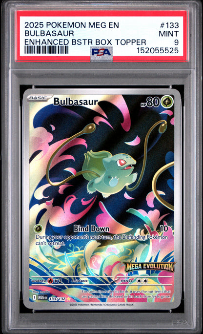 Bulbasaur 133/132 Enhanced Booster Box Topper Pokemon PSA 9