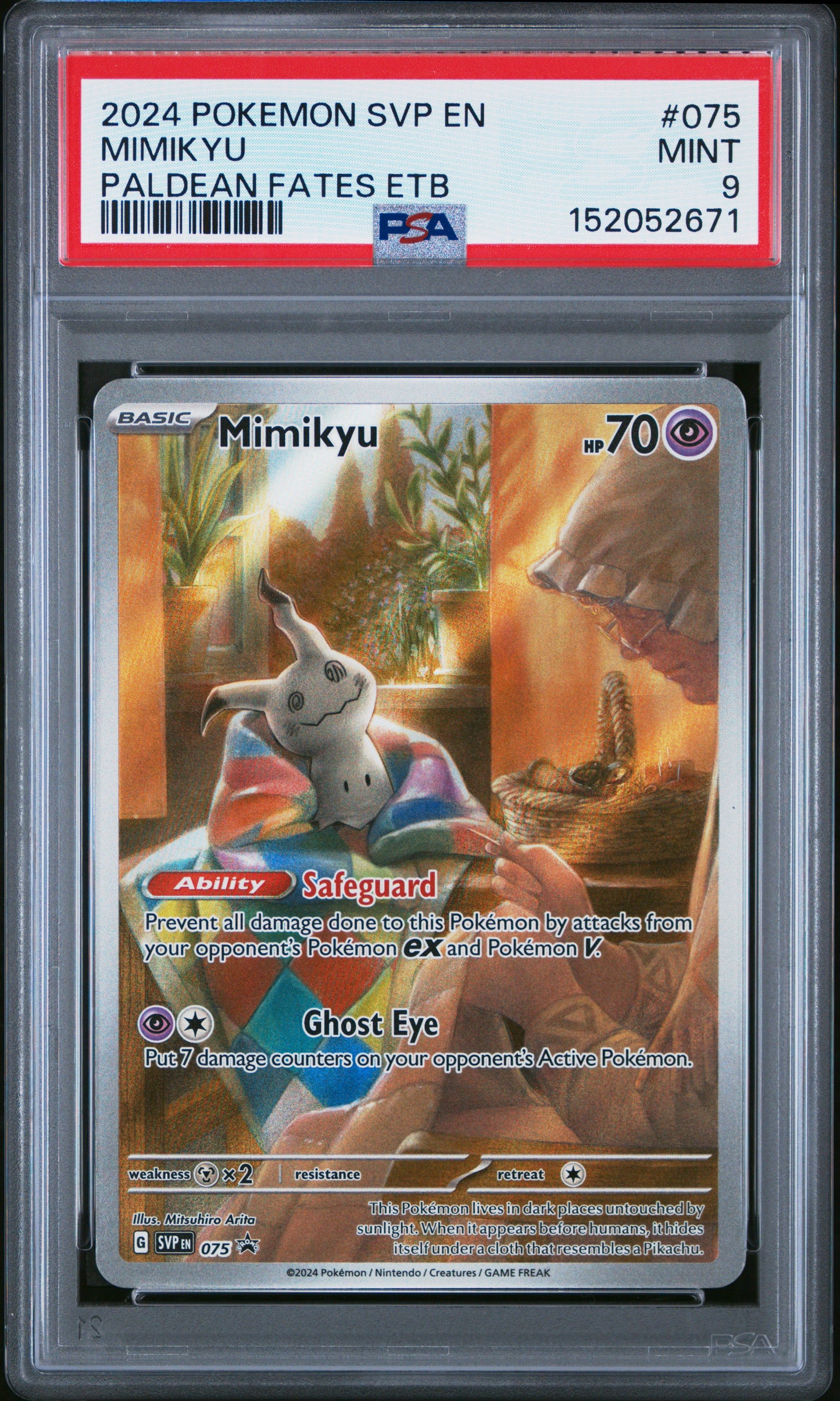 Mimikyu 075 Paldean Fates Elite Trainer Box Pokemon PSA 9