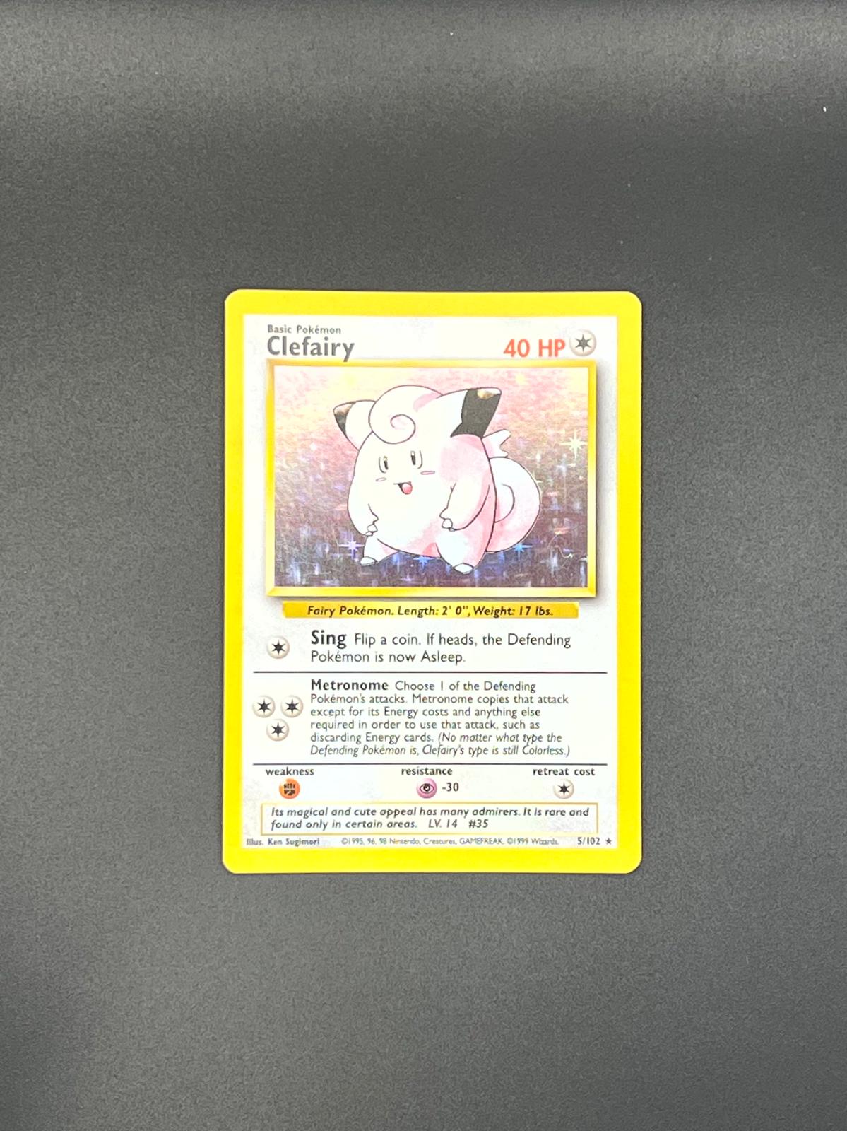 Clefairy 5/102 Holo Holo Rare Base Set Unlimited Pokemon Holo Lightly Played