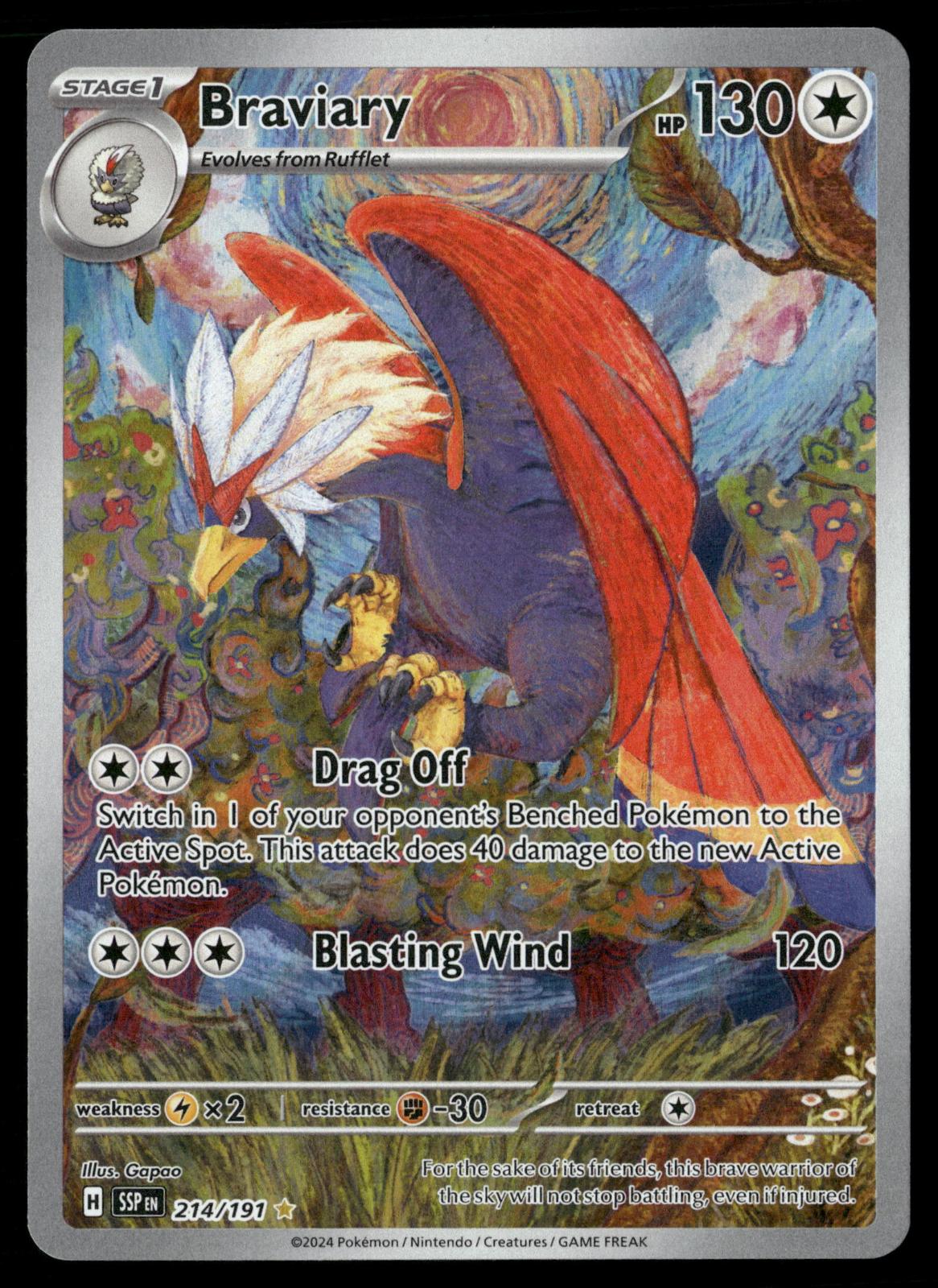 Braviary 214/191 Illustration Rare Surging Sparks Pokemon Holo Near Mint