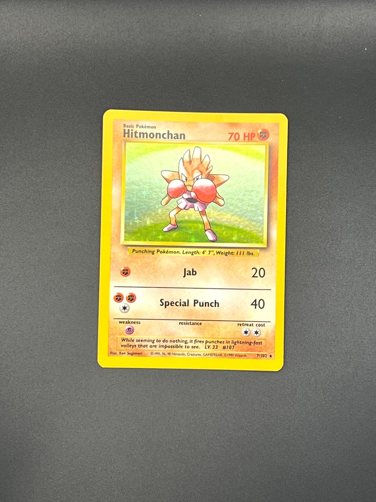 Hitmonchan 7/102 Holo Holo Rare Base Set Unlimited Pokemon Holo Near Mint