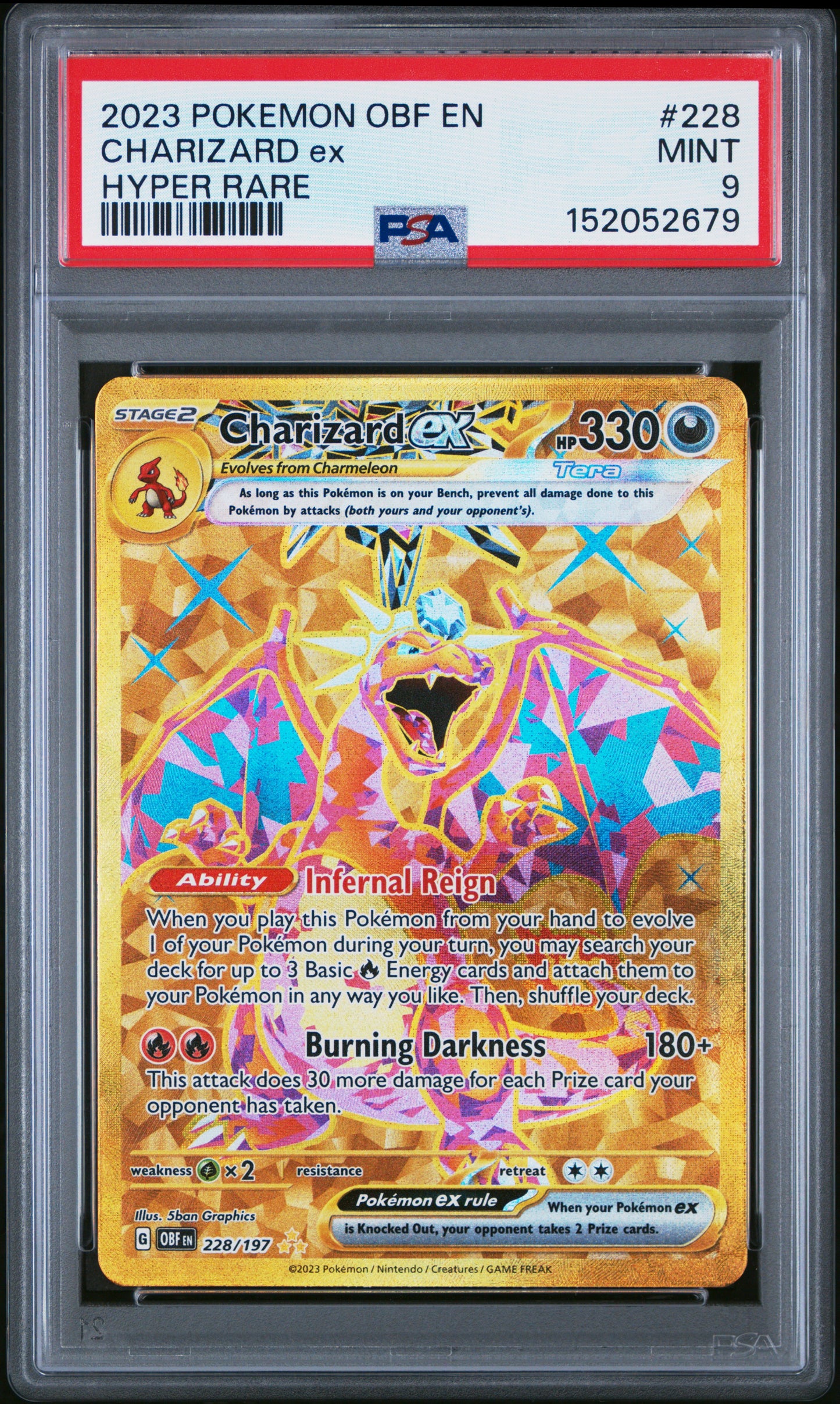Charizard EX 228/197 Hyper Rare Obf En-Obsidian Flames Pokemon PSA 9